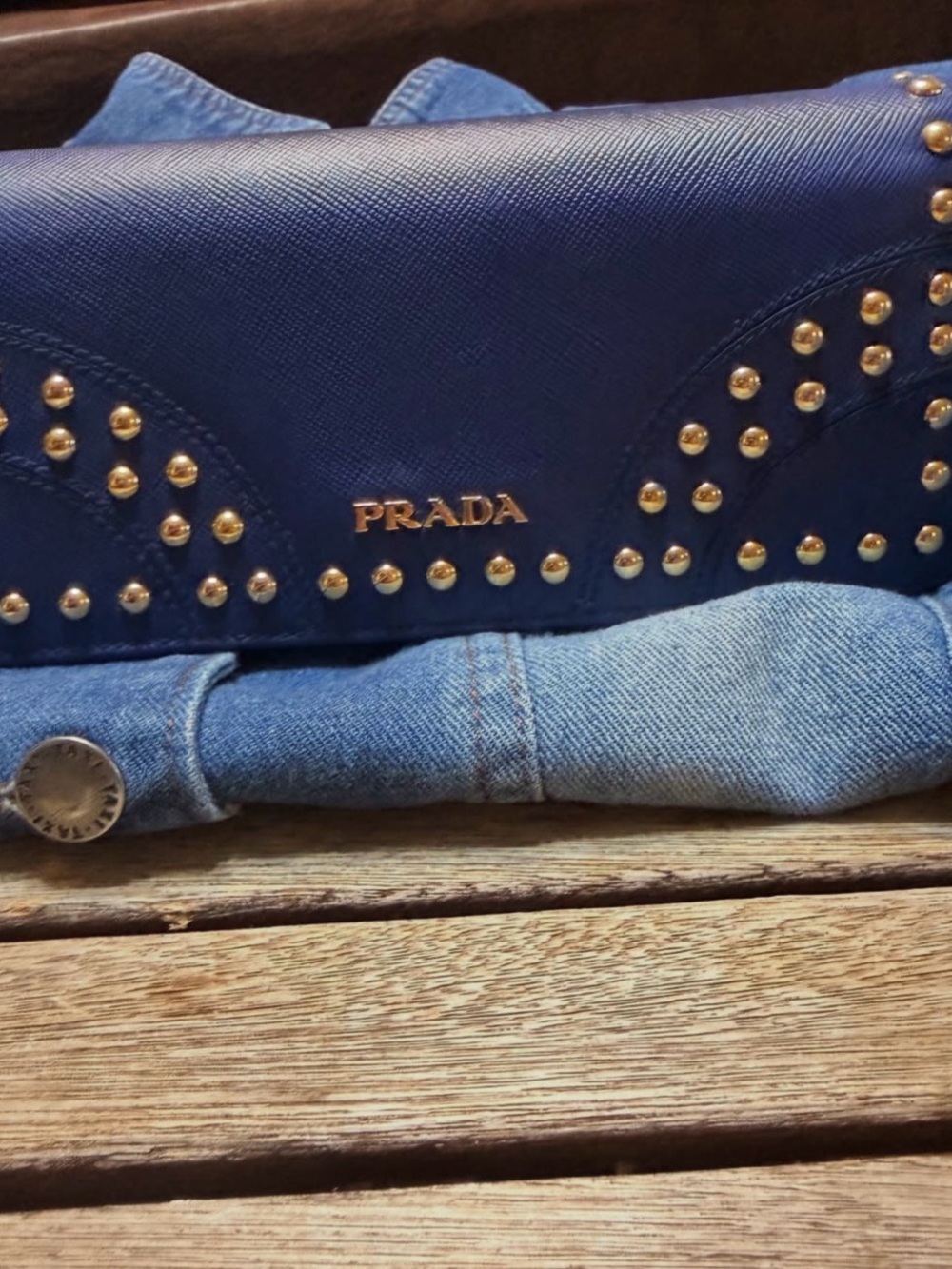 Authentic Prada Blue Studded Saffiano Wallet w/ COA & unbranded Chain 💙✨ - Picture 2 of 6